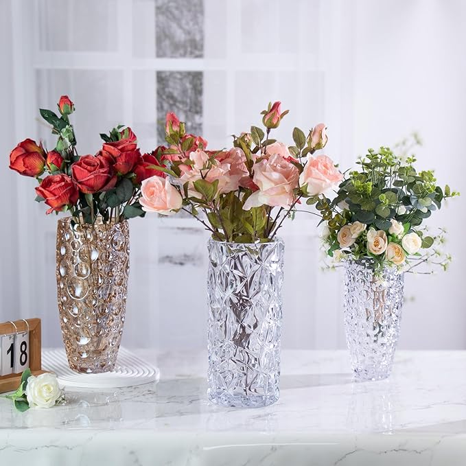 KAMMAK Glass Vase, Large Decorative Flower Vase with Cracked Texture for Wedding Centerpiece, Christmas or Birthday Gift for Women, Mom, Housewarming, Table, Office, Home Decor (White Ice Crack)