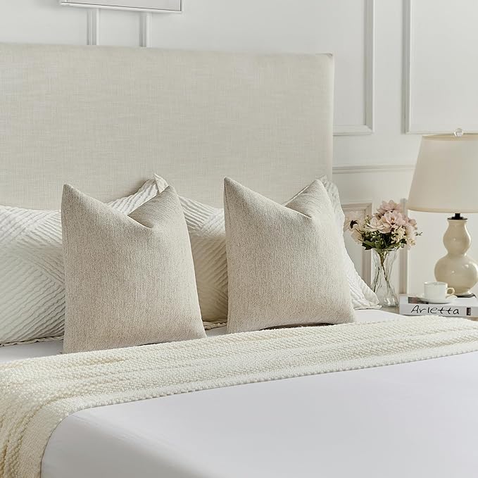 FUTEI Natural Linen Chenille Decorative Throw Pillow Covers 16x16 Inch Set of 2,Soft Cozy Faux Linen Textured Cushion Case,Farmhouse Home Decor for Couch Living Room