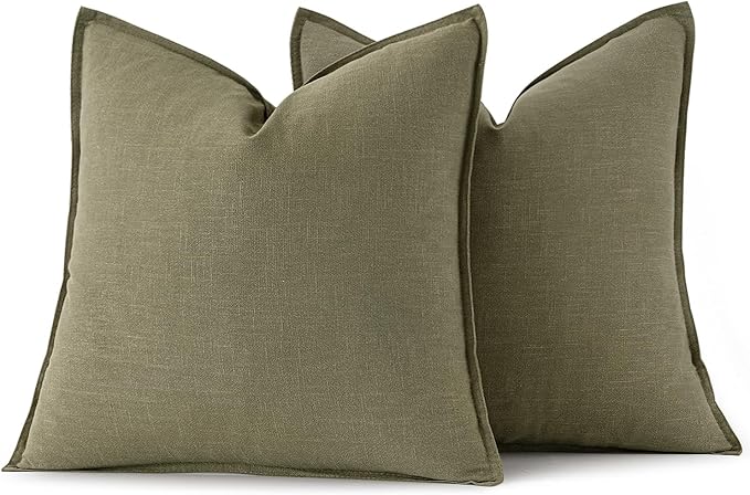 MIULEE Decorative Linen Euro Sham Pillow Covers 26x26 Light Olive Green Boho Farmhouse Neutral Couch Throw Pillows for Bed Pack of 2 Accent Modern Pillowcase Summer Sofa Livingroom Home Decor