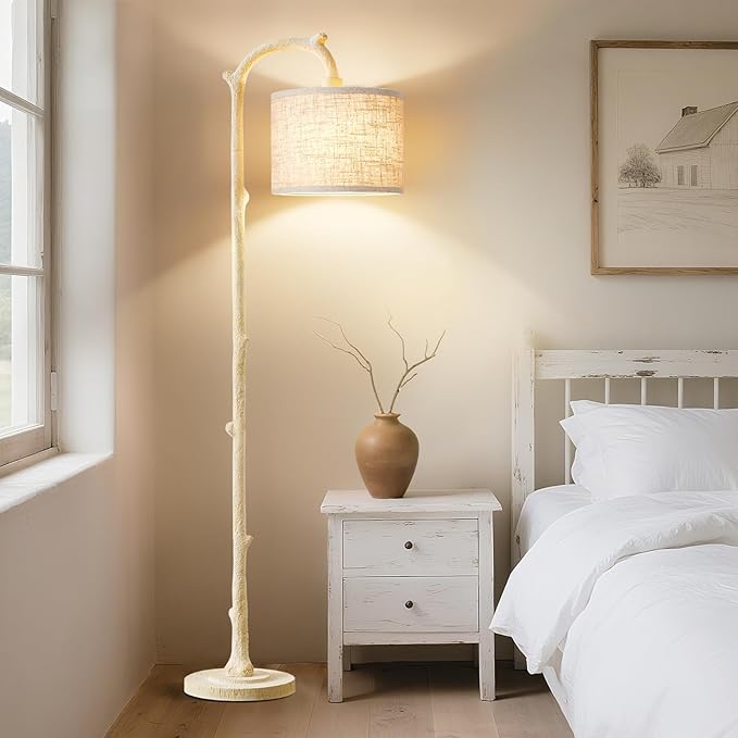 EJIAXIN Floor Lamp for Living Room - 69" Rustic Farmhouse Tall Lamp with Adjustable Color Temperatures- Country Resin Vintage Reading Light Standing Lamps for Bedroom Office Home Decor, Almond White