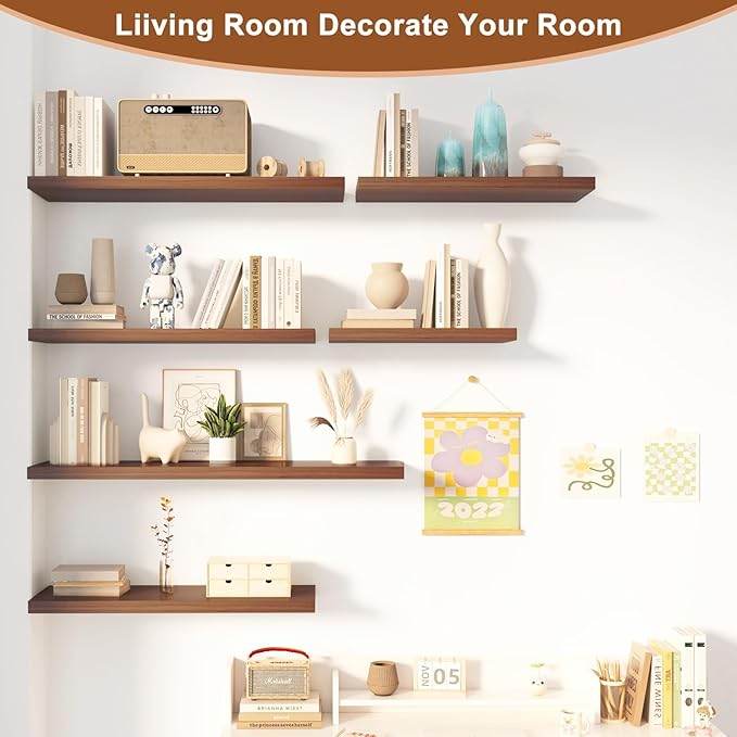12 Inch Deep Floating Shelves for Wall 2 Pack Floating Shelfs Large Storage Space Wall Decor Display Shelf for Bathroom Living Room Bedroom Kitchen 23.8" W x 12" D x 1.2" H Walnut