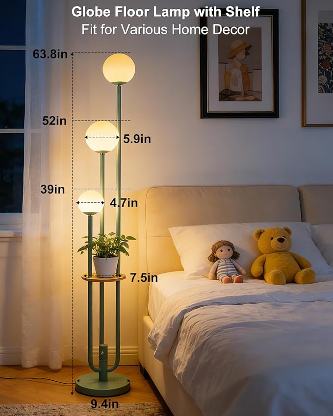 Lightdot 63IN Floor Lamp with 3 Green U-Pole, Modern Floor Lamp with 3000K Soft Warm White LED Bulbs Included, Candle Holder Style Modern Tall Lamp for Living Room/Wedding/Party