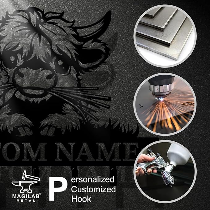 magilab Personalized Custom Highland Cow Wall Hooks,Metal Highland Cow Art Clothes Hooks,Metal Highland Cow Wall Home Storage Decorative,for Front Door, Hallway, Kitchen, Bedroom,Keys,Hats (Style I)