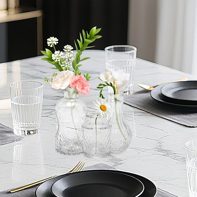 32 PCS Clear Glass Bud Vases Set,Small Flower Arrangement Vase,Vintage Crystal Glass Design,Wedding,Party Decoration,Home Flower Arrangement (32)