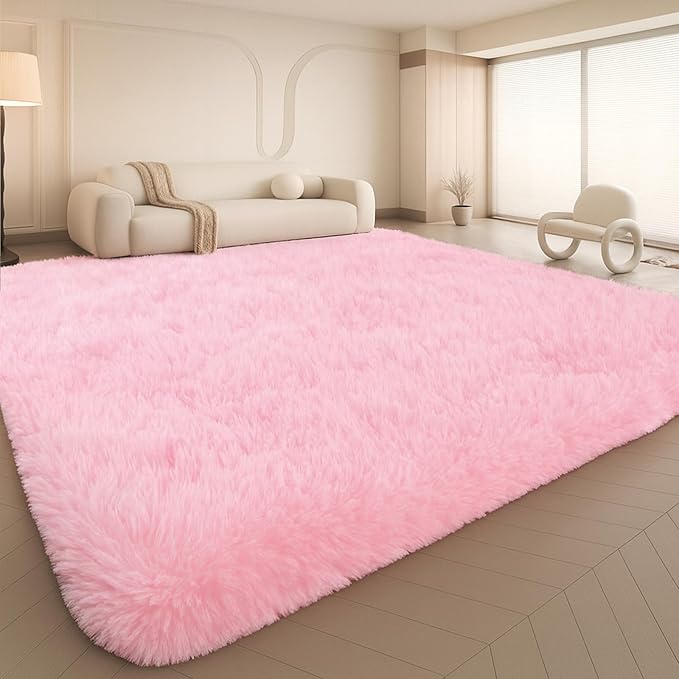 Mtandyx Large 9x12 Area Rug for Living Room, Soft Shag Rugs for Bedroom, Non-Slip Ultra Fluffy Rug,Modern Plush Carpet for Girls Boys Kids Room Dorm,Fuzzy Rug for Home Decor Aesthetic,Pink