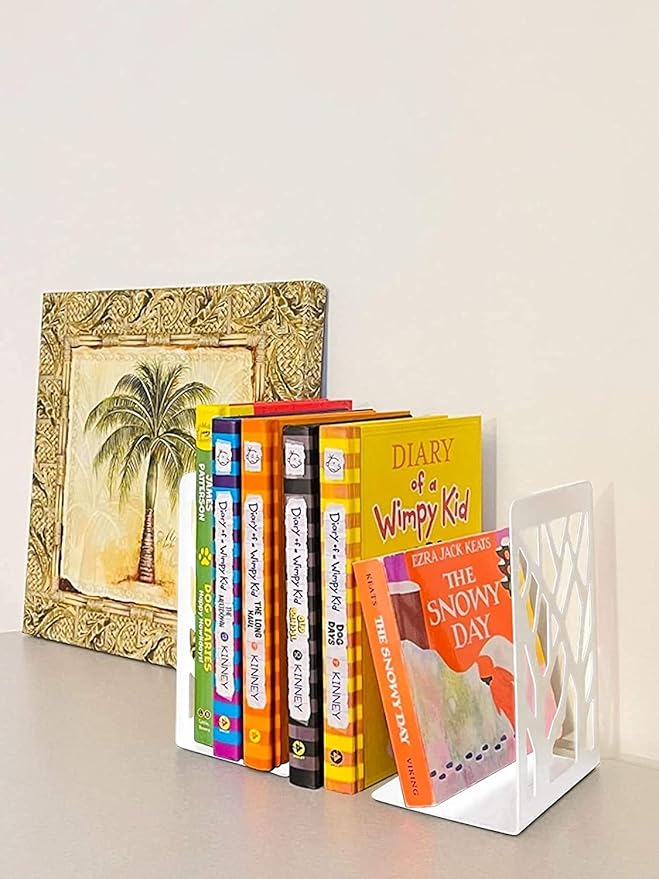 MSDADA Book Ends, Bookends, Book Ends for Shelves, Bookends for Shelves, Book Ends for Heavy Books, Book Shelf Holder Stand for Home Decorative,Metal Bookends Stoppers, White(2 Pairs)