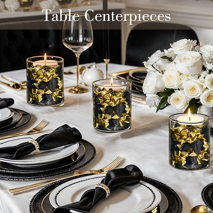 DomeStar 150PCS Gold Acrylic Ice Rocks – Faux Gold Gems Nuggets Vase Fillers for Table Scatter Centerpieces, Glitter Party Decorations, DIY Crafts, Pirate Party, Treasure Hunt Game