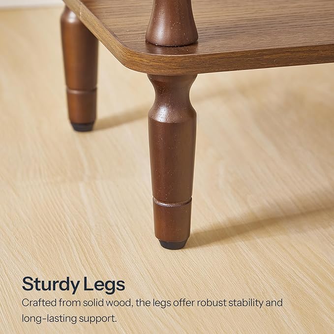 HOOBRO End Table, 2-Tier Small Side Table with Spindle Legs, Nightstand with Storage Shelves, Sofa Side Table, for Living Room, Bedroom, Small Space, Walnut WL189BZ01