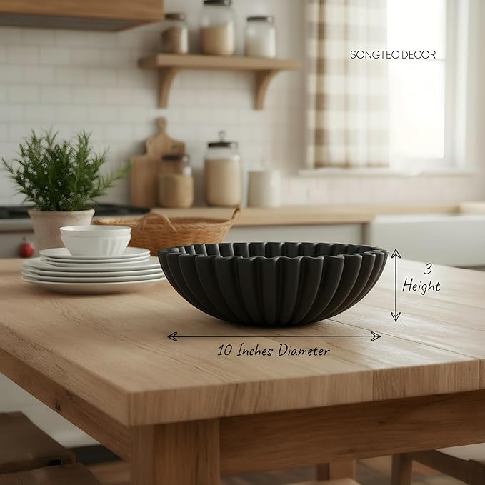 Songtec Concrete Decorative Bowl, 10" Large Decorative Bowls for Keys, Fruits and Home Decoration (Black)