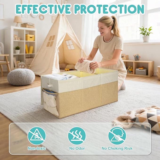 BALEINE Fabric Storage Bins with Lid, Collapsible Extra Large Storage Boxes Bins Baskets with Divider for Home Organizing (37.5"x13"x16", Black&Beige)