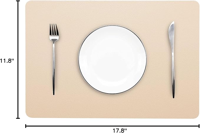 Wipeable Placemats Leather Table Mats Waterproof Heat-Resistant Easy to Clean for Dining Table Set Kitchen Table (2, Buff)