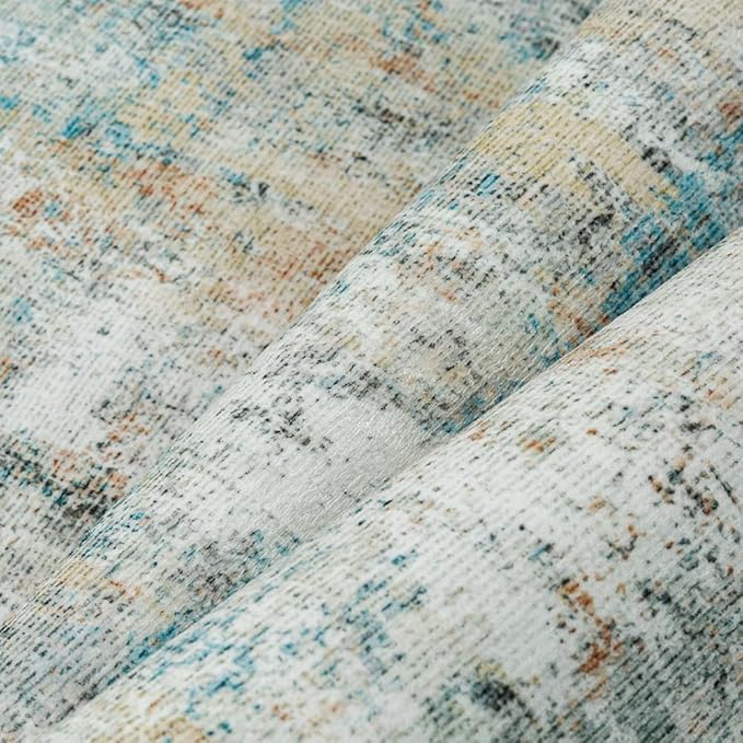 WondRg 5x7 Washable Area Rug Teal Beige Abstract Living Room Bedroom Carpet Neutral Modern Non-Slip Soft Low Pile Lightweight Vacuumable Throw Rug for Dining Room Entryway