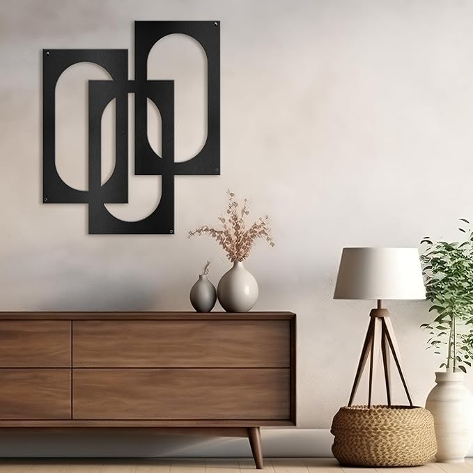 SIGNLEADER Metal Wall Decor Interlocking Abstract Geometric Minimalist Modern Luxury Wall Sculpture Hangings 3D Statue Home Decoration for Living Room, Bedroom, Bathroom, Kitchen, Fireplace, Office - 24" Black