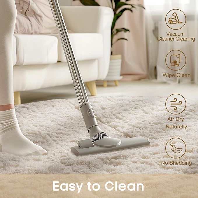 Ophanie Round Rugs 7Ft Ivory Circle Area Rug, Aesthetic Room Decor, Fluffy Fuzzy Bedroom Carpet, Plush Soft Shaggy Cream Living Room Rugs for Kids Home Decor, Nursery