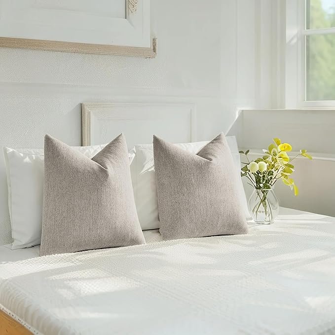 HAUSSY Oatmeal Throw Pillow Covers 22x22 Inch Set of 2,Boho Decorative Faux Linen Throw Pillows Cozy Farmhouse Accent Cushion Covers,Home Decor for Couch Sofa Bed Living Room
