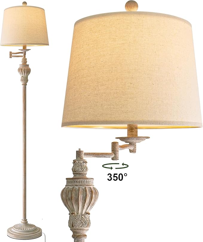 G-SAFAVA 61" Vintage Floor Lamp with 350° Adjustable Swing Arm, Tall lamp Standing Lamp for Bedroom Living Room Bedside Nightstand Retro Farmhouse Mid Century Lamp Light Home Décor Office Gifts