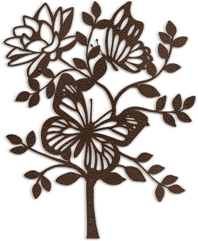 SIGNLEADER Metal Wall Art Decor Butterfly and Flower Minimalist Modern Abstract Wall Sculpture Hangings Home Decoration for Living Room, Bedroom, Bathroom, Kitchen, Outdoor - 18" Bronze