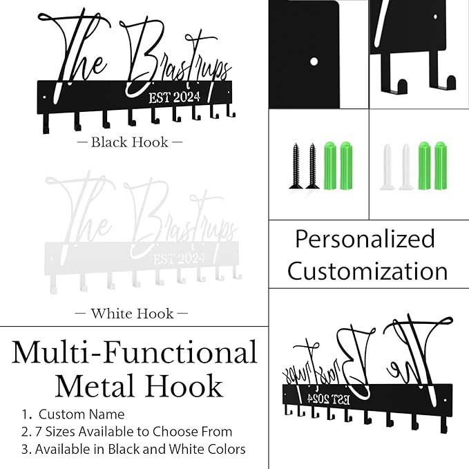 Personalized Metal Key Rack Hooks, Key Holder Wall Mounted Key Hooks, Name Theme Wall Decoration Hooks, Key Hanger Organizer for Living Room, Entryway, Bathroom, Office Decor(Above)