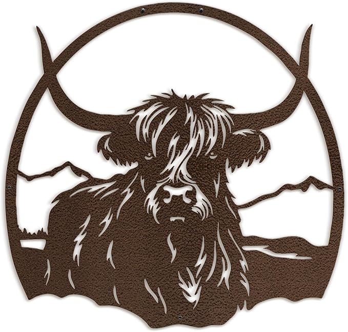 SIGNLEADER Metal Wall Art DecorHighland Cow with Mountain Minimalist Modern Abstract Wall Sculpture Hangings Home Decoration for Living Room, Bedroom, Bathroom, Kitchen, Outdoor - 18" Bronze