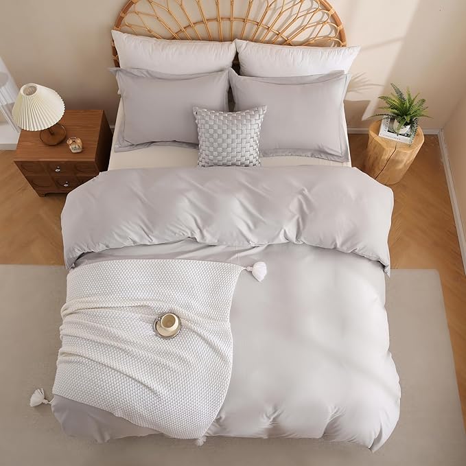 JSD Light Grey Duvet Cover Set Twin Size, 2 Piece Microfiber Kids Duvet Cover with Pillow Sham, Zipper Closure, Comforter Not Included