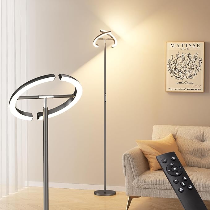 PreeOtti Floor Lamps for Living Room, 40W/2400LM LED Floor Lamp with Touch & Remote Control, 70" Tall Standing Lamp Stepless Dimmable, Modern Torchiere Corner Lamp for Bedroom, Office - Grey
