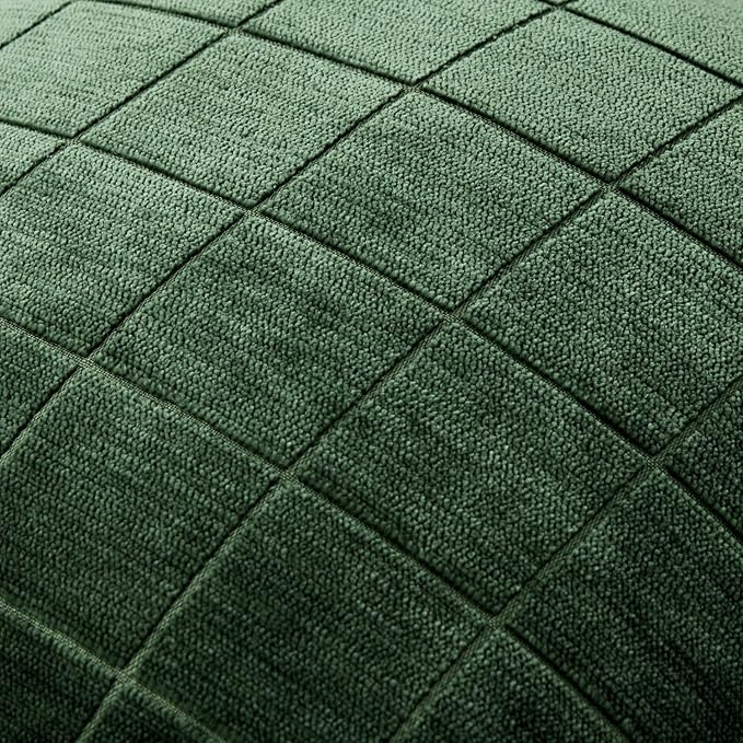 MIULEE Decorative Chenille Check Euro Shams Throw Pillow Covers Vintage Plaid Couch Pillows 24x24 Inch Set of 2 Neutral Boho Cushions Modern Spring Home Decor for Sofa Bed Living Room Moss Green