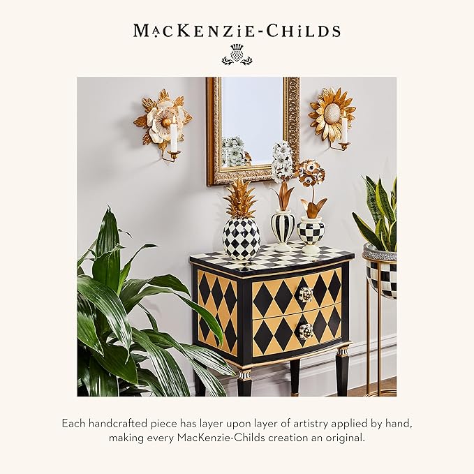 MACKENZIE-CHILDS Marquee Pineapple Sculpture, Decorative Pineapple Decor for Home, Black-and-White Courtly Harlequin