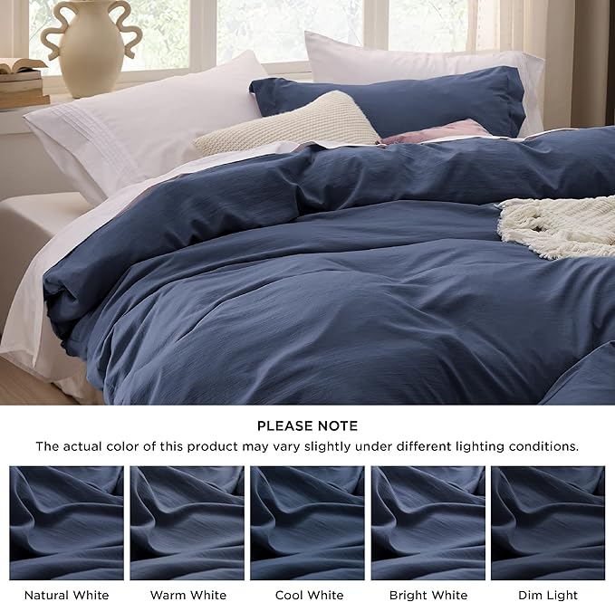 Bedsure Navy Duvet Cover King Size Only - Prewashed Cotton-Like Extra Soft All Season Bedding, Includes 1 Duvet Cover 104x90 Inches with Zipper Closure, Comforter Not Included