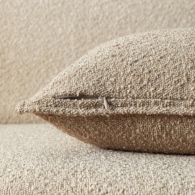 JUSPURBET 22x22 Pillow Covers Set of 2 Decorative Throw Pillow Covers Case for Couch Sofa Bed Soft Boucle Textured Cushion Covers with Hidden Zipper for Home Decor Living Room,Oatmeal