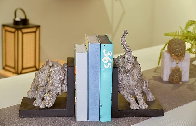 Decorative-Bookends Elephant Book-Ends Heavy Duty - Book Stoppers for Home Office School 5.34 LBS 11.8 * 7.9 * 9.8 Inch Newman House Studio