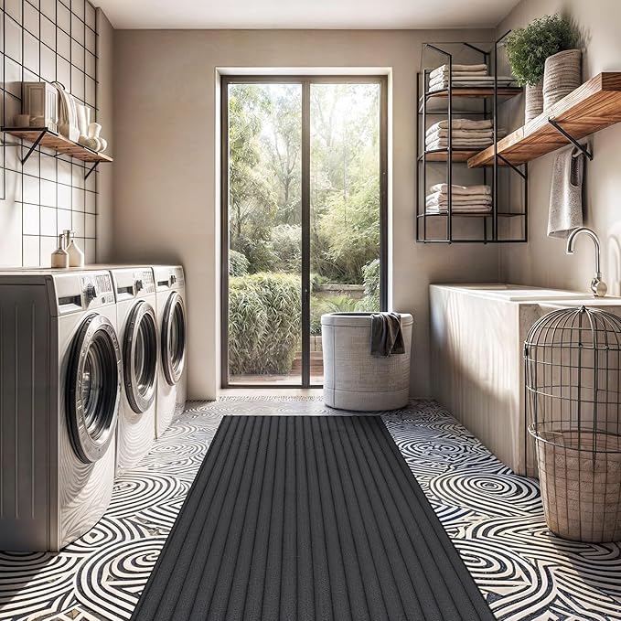 Beverly Rug Non Slip Area Rug 2 x 7 Modern Durable Ultra Soft Ribbed Indoor Rugs for Living Dining Room Office Stain Resistant Non Shedding Casual Easy Shag Indoor Carpet Dark Gray 2x7