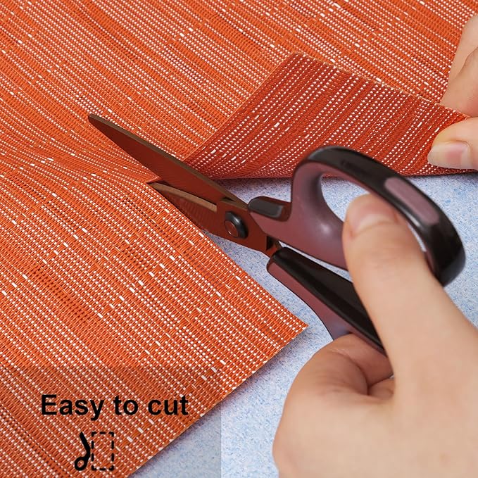 Myir JUN Placemats Set of 6, Vinyl Woven Placemats Place Mats Indoor Washable Table Mats Non-Slip Place mats for Dining Table (Orange, Set of 6)