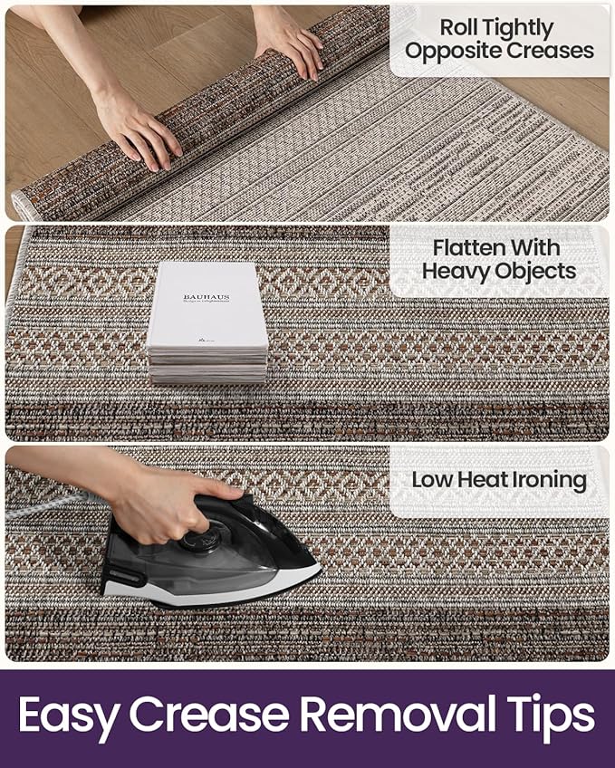 DEXI Dirt Trapper Door Mat, 48x72 Washable Doormat, Dirt Resistant and Absorbent, Easy Clean Low-Profile Floor Rugs for Entryway, Front Door, and Inside Entrance, Striped Brown