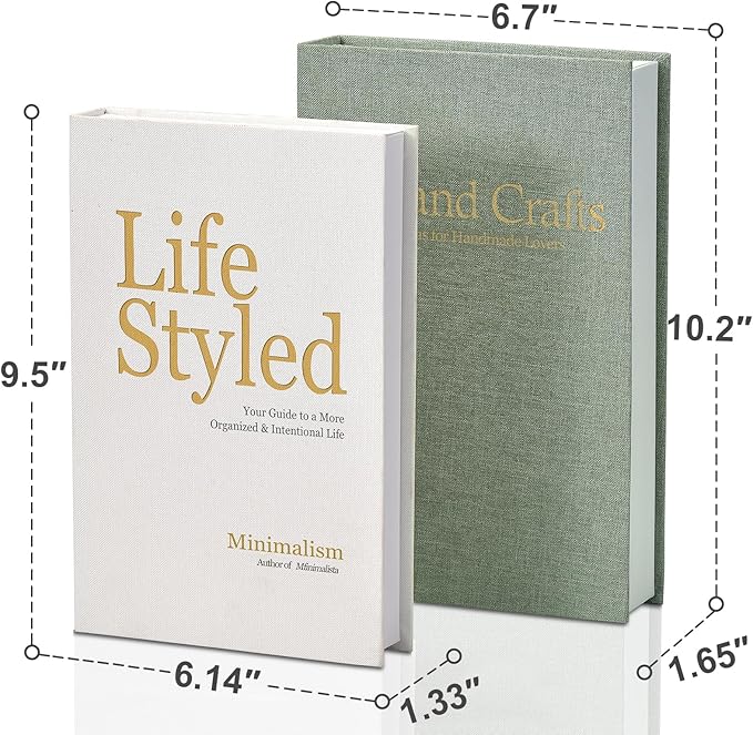 Decorative Book for Coffee Table: Linen Fabric with Gold Foil Faux Books - Set of 2 Boxes with Hidden Storage Solves Clutte - Neutral Modern Style