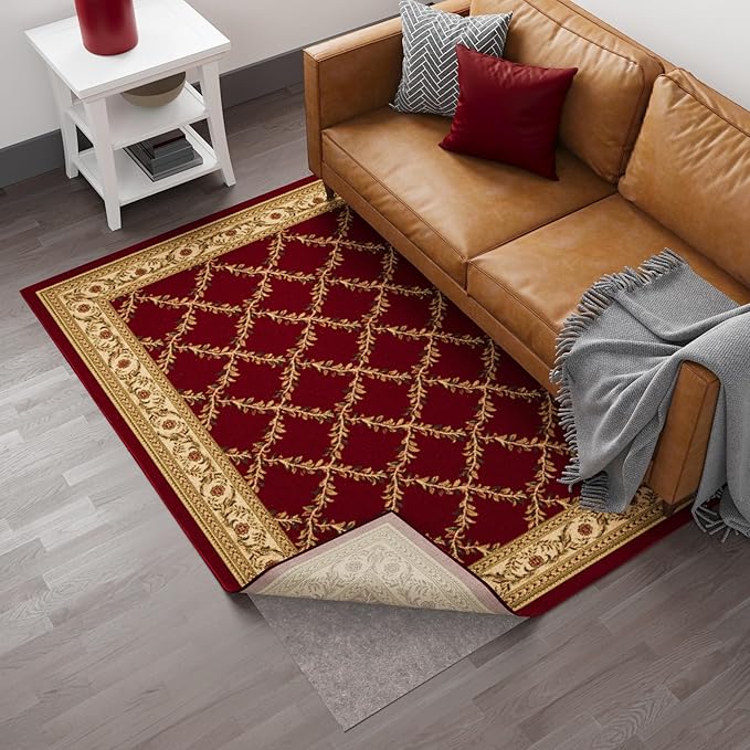 Ottomanson 8' x 9' Non-Slip Rug Pad Gripper 1/4 Inch Thick Dual Surface Felt + Rubber Gripper - Safe for All Floors, Brown
