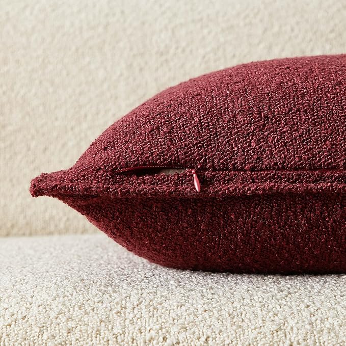 JUSPURBET Throw Pillow Covers 20x20 Set of 2 Decorative Pillow Covers for Couch Sofa Bed Cozy Boucle Textured Cushion Covers Cases with Invisible Zipper for Living Room Home Decor,Burgundy