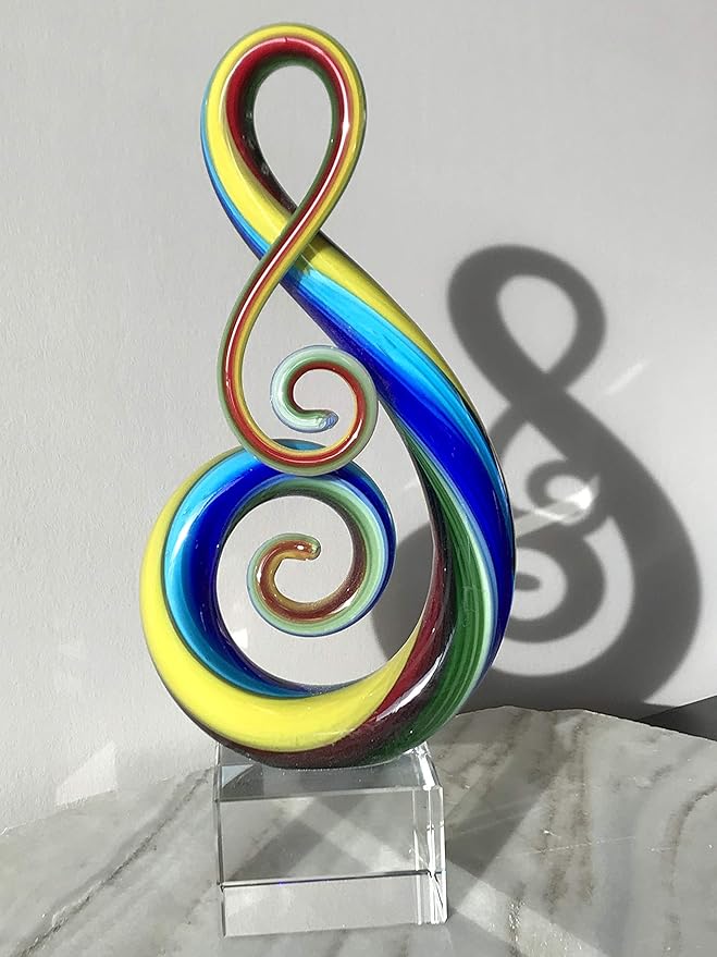 Badash Rainbow Note Murano-Style Art Glass Centerpiece - 11" Tall Mouth-Blown Glass Sculpture on Crystal Base - Contemporary Home Decor Accent Piece