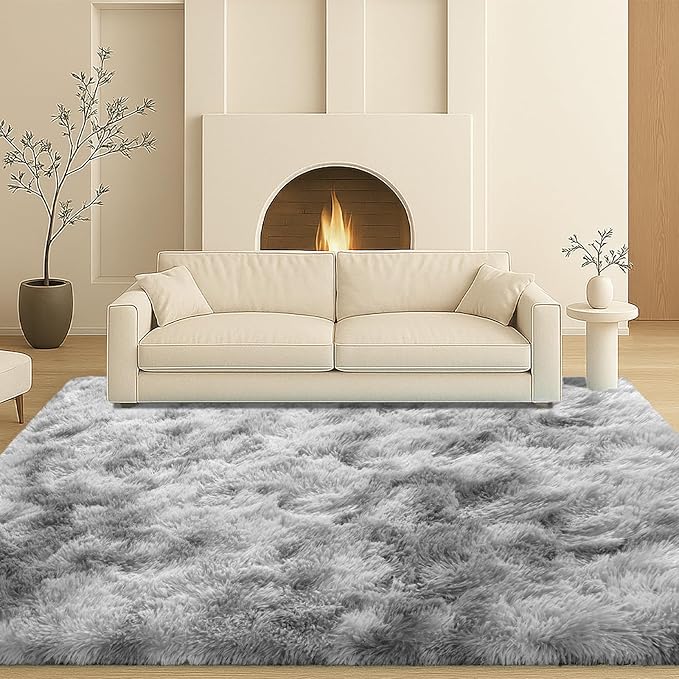 Mtandyx 5x7 Plush Fluffy Area Rugs, Large Soft Carpet, Upgraded Non-Slip Rectangular Rug for Living Room, Bedroom, Kids Room, Dorm,Modern Home Decor Aesthetic,Tie-Dyed Grey.