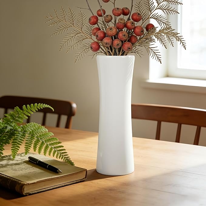 12 Inch White Vase Ceramic Flower Vase, Tall Vases for Pampas Grass, Home Decor, Modern Textured Vases for Living Room Decorations,Table Centerpieces,Shelf,Farmhouse Small Ceramic Vase