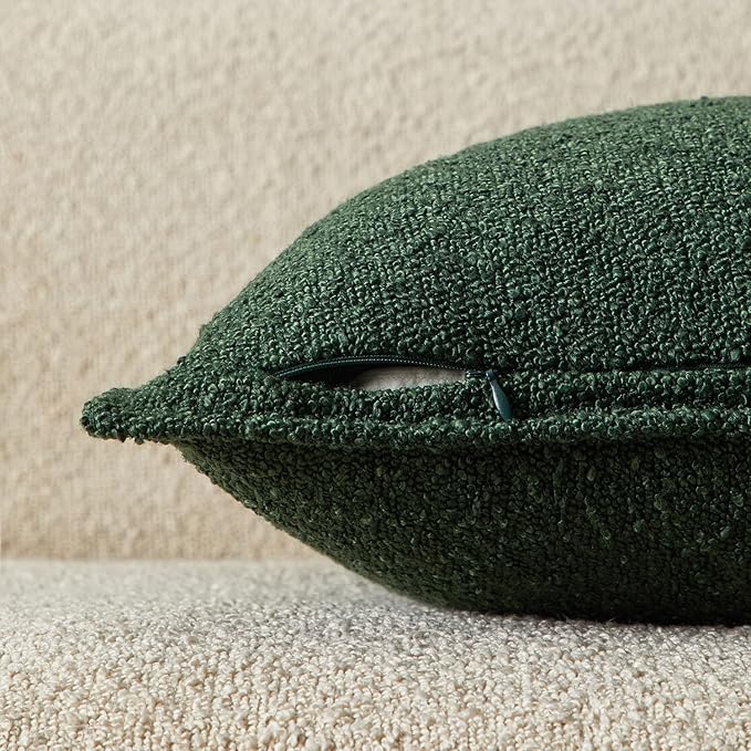 JUSPURBET Green Decorative Pillow Covers 16x16 Set of 2 Throw Pillow Covers for Couch Sofa Bed Cozy Boucle Textured Cushion Covers Cases with Hidden Zipper for Living Room Home Decor