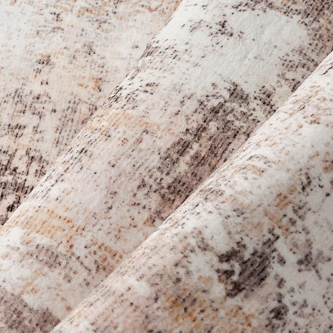 WondRg 5x7 Washable Area Rug Beige Grey Abstract Living Room Bedroom Throw Rug Neutral Modern Non Slip Soft Medium Pile Indoor Carpet for Dining Room Office Entryway