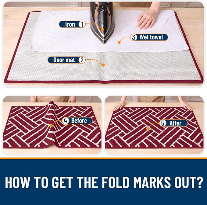 OLANLY Indoor Door Mat, 48x32 Inch, Dirt Resistant and Absorbent, Non-Slip Rubber Backing Floor Mats, Easy Clean Low-Profile Doormat for Entryway, Front Door, and Inside Entrance, Burgundy