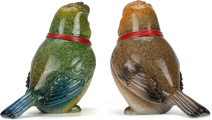 VVGIFTS Decorative Robin Bird Figurines, Set of 2 Resin Sculptures, Two Colors and with Red Scarves for Home and Office Decor
