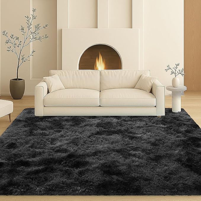 Mtandyx 5x7 Plush Fluffy Area Rugs, Large Soft Carpet, Upgraded Non-Slip Rectangular Rug for Living Room, Bedroom, Kids Room, Dorm,Modern Home Decor Aesthetic,Dark Grey.