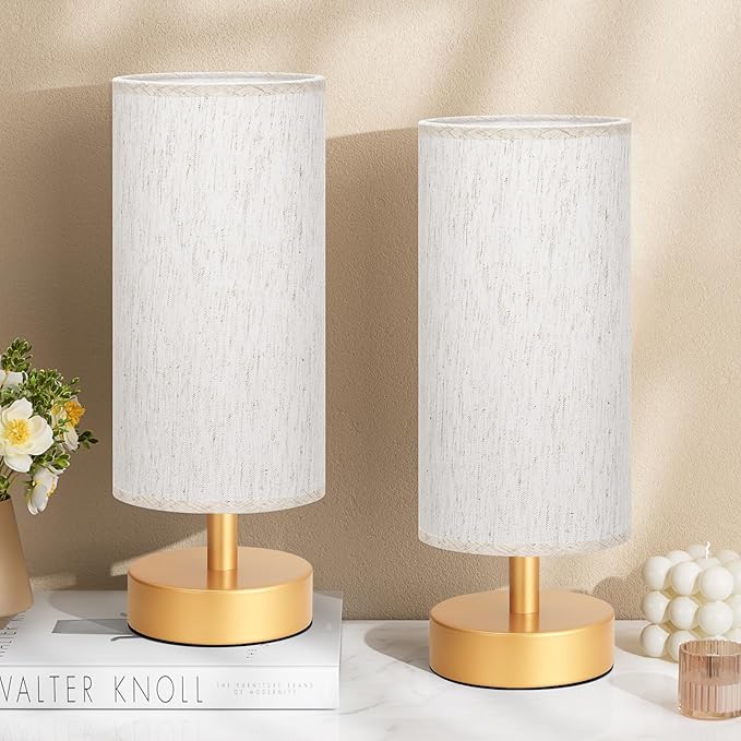 Small Table Lamp for Bedroom Set of 2 - Bedside Lamps for Night Stands, Minimalist Nightstand Light Lamp for Reading Room, Kids Room, Living Room(Gold)