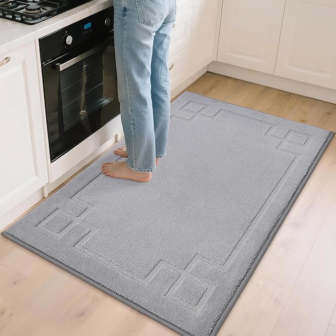 BEQHAUSE Kitchen Rugs Non-Slip Washable, Machine Washable Kitchen Mats Absorbent Soft Kitchen Runner Rugs for Floor,Sink,Hallway,Laundry,32"x48", Light Grey
