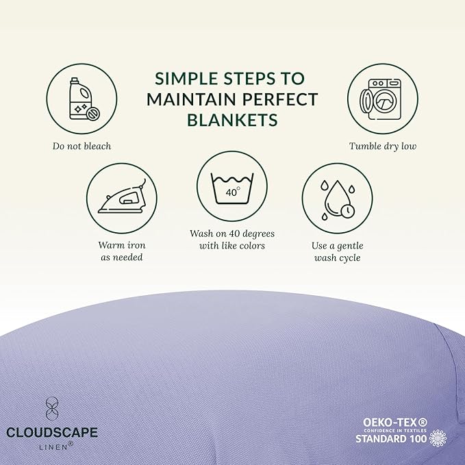 Cloud Scape Linen 100% Cotton Blanket Twin 68x92 Lavender Blue - Cozy Herringbone Weave, Fits Up to Twin XL Size Beds, Breathable Softness, All-Season Warmth, Winter Blanket, Bedding Gift Choice