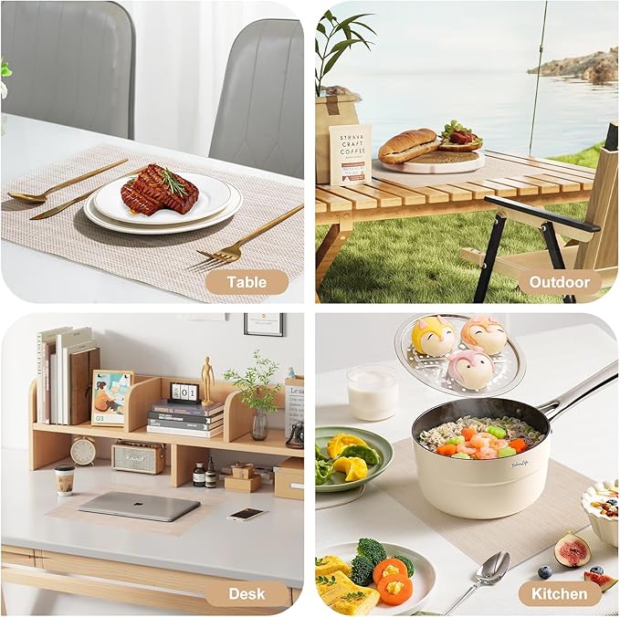Placemats Set of 8,Non-Slip PVC Weave Table Mats Easy to Clean,Heat Resistant Place Mats for Kitchen Dining Table Decoration Indoor Outdoor,Beige White