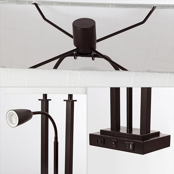 JONATHAN Y JYL1144A Blaire 23.75" 2-Light Modern Farmhouse Metal LED Table Lamp with USB Charging Port for Bedroom, Living Room, Office, Adjustable Reading Light and AC Outlet, Oil Rubbed Bronze