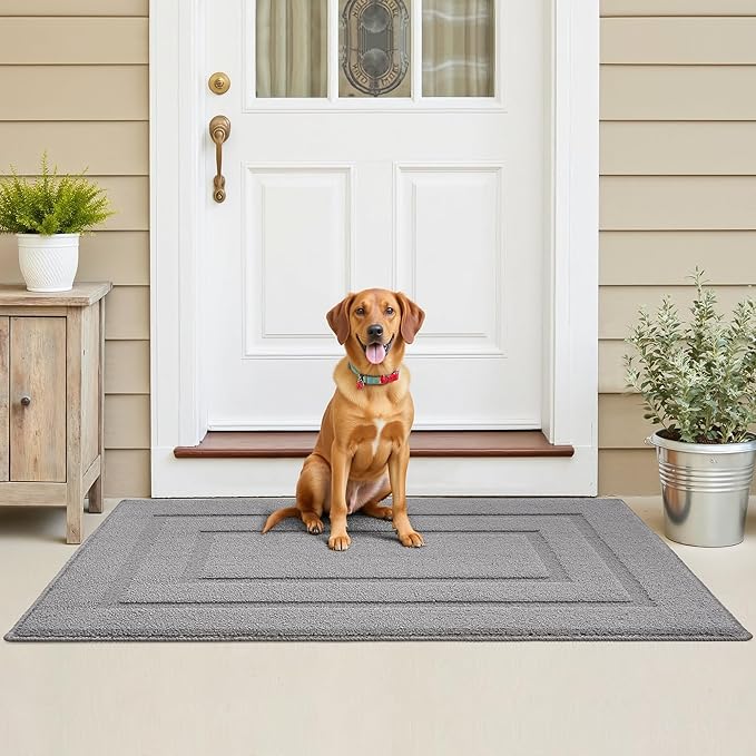 GRANNY SAYS Front Door Mat Outside Entrance, Welcome Matt Non-Slip, Outdoor Door Mats for Entryway, Long Front Porch Mat Low Profile Resist Dirt Easy to Clean, 60" x 36", Grey